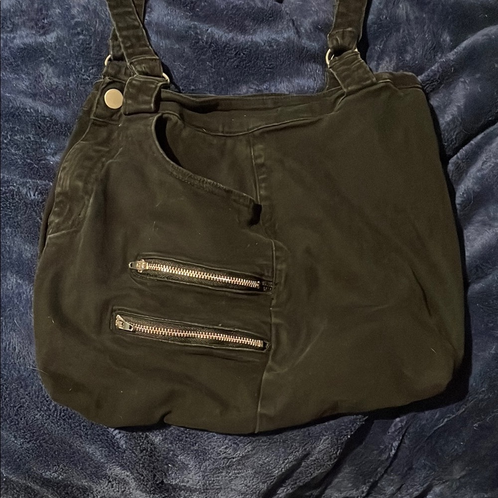 Black handmade Shoulder Bag with Zipper Accents